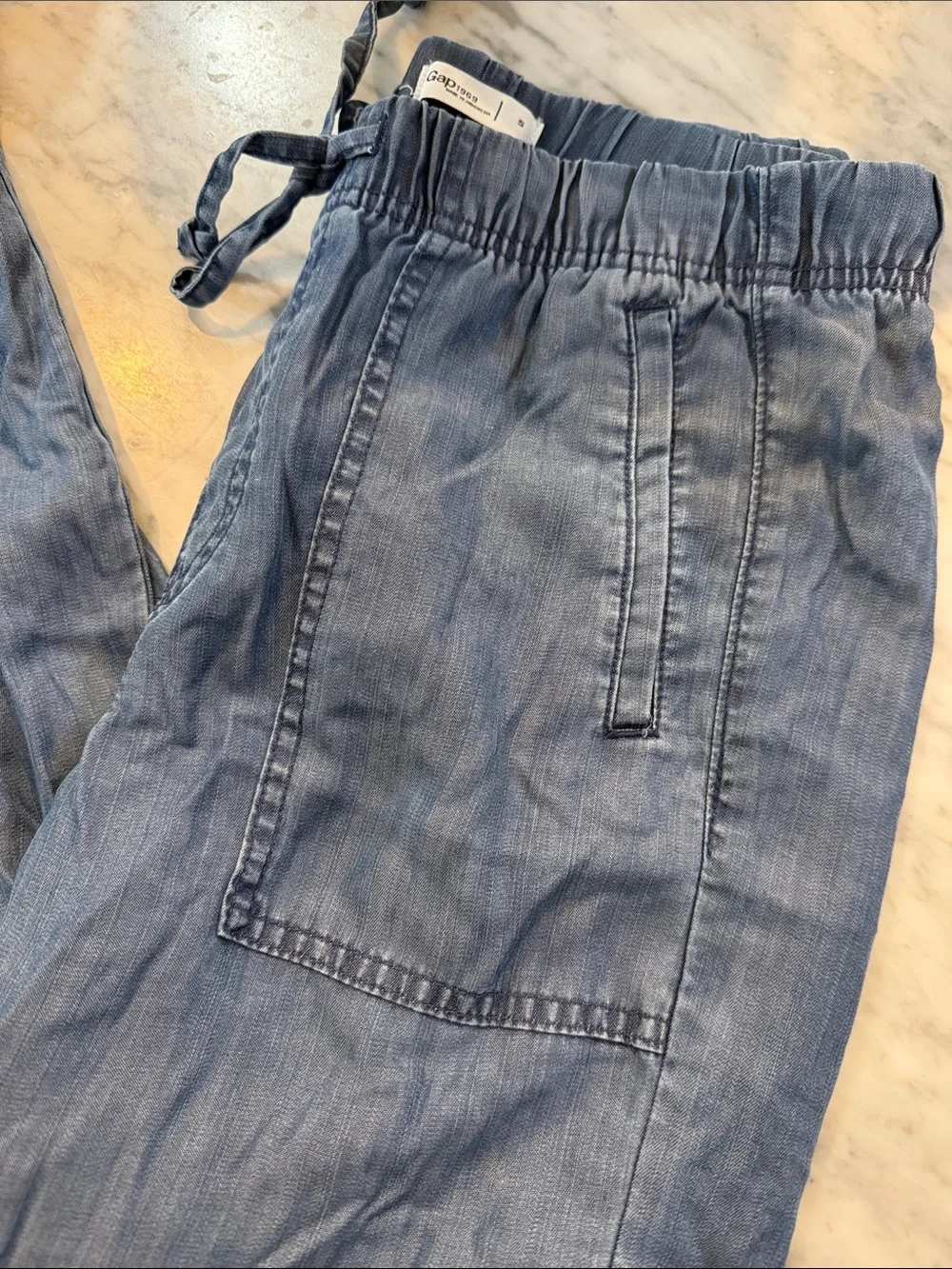 Light Blue Drawstring Denim-Style Joggers - Picture 1 of 6